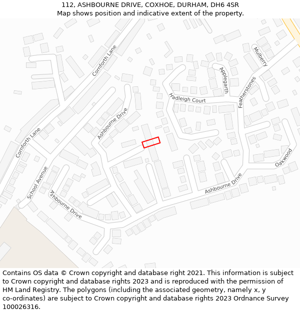 112, ASHBOURNE DRIVE, COXHOE, DURHAM, DH6 4SR: Location map and indicative extent of plot