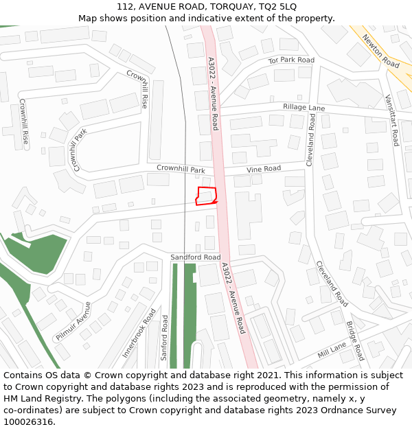 112, AVENUE ROAD, TORQUAY, TQ2 5LQ: Location map and indicative extent of plot