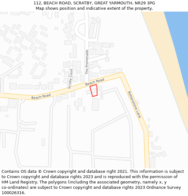 112, BEACH ROAD, SCRATBY, GREAT YARMOUTH, NR29 3PG: Location map and indicative extent of plot