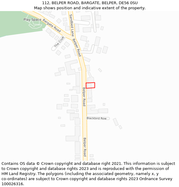 112, BELPER ROAD, BARGATE, BELPER, DE56 0SU: Location map and indicative extent of plot