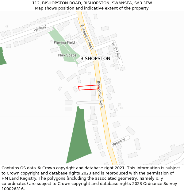 112, BISHOPSTON ROAD, BISHOPSTON, SWANSEA, SA3 3EW: Location map and indicative extent of plot