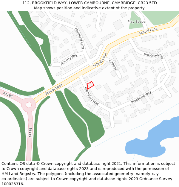 112, BROOKFIELD WAY, LOWER CAMBOURNE, CAMBRIDGE, CB23 5ED: Location map and indicative extent of plot