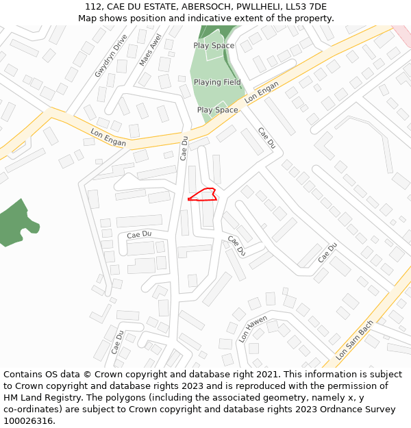 112, CAE DU ESTATE, ABERSOCH, PWLLHELI, LL53 7DE: Location map and indicative extent of plot