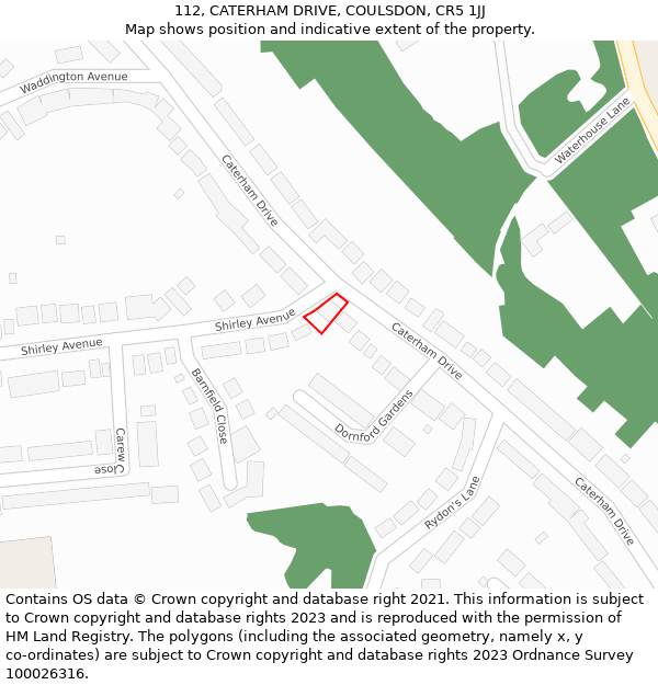 112, CATERHAM DRIVE, COULSDON, CR5 1JJ: Location map and indicative extent of plot