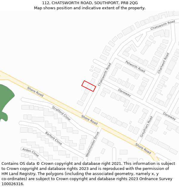 112, CHATSWORTH ROAD, SOUTHPORT, PR8 2QG: Location map and indicative extent of plot