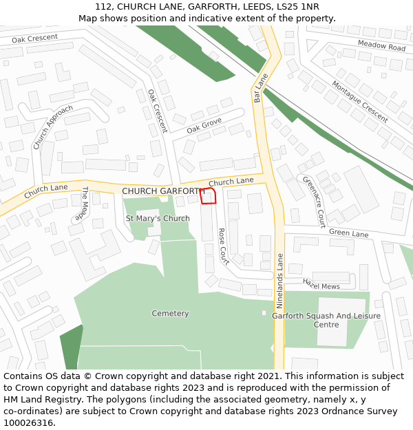 112, CHURCH LANE, GARFORTH, LEEDS, LS25 1NR: Location map and indicative extent of plot