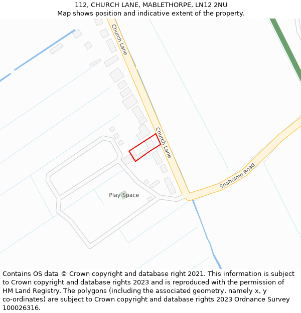 112, CHURCH LANE, MABLETHORPE, LN12 2NU: Location map and indicative extent of plot