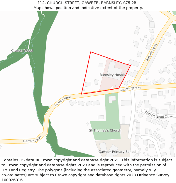 112, CHURCH STREET, GAWBER, BARNSLEY, S75 2RL: Location map and indicative extent of plot
