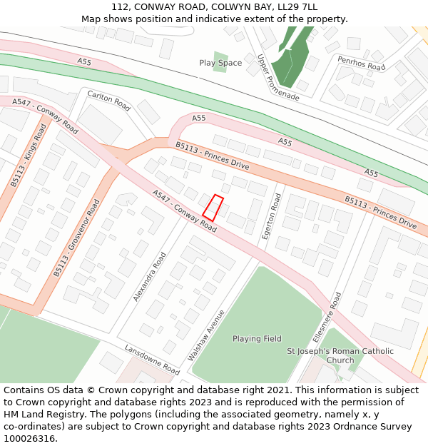 112, CONWAY ROAD, COLWYN BAY, LL29 7LL: Location map and indicative extent of plot