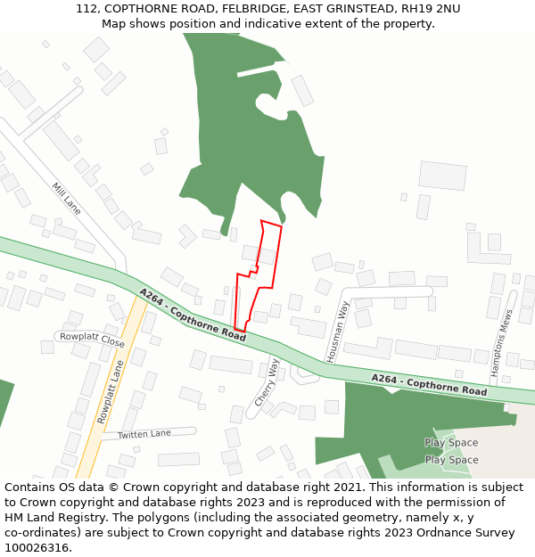 112, COPTHORNE ROAD, FELBRIDGE, EAST GRINSTEAD, RH19 2NU: Location map and indicative extent of plot