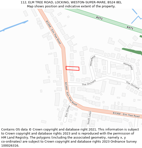 112, ELM TREE ROAD, LOCKING, WESTON-SUPER-MARE, BS24 8EL: Location map and indicative extent of plot