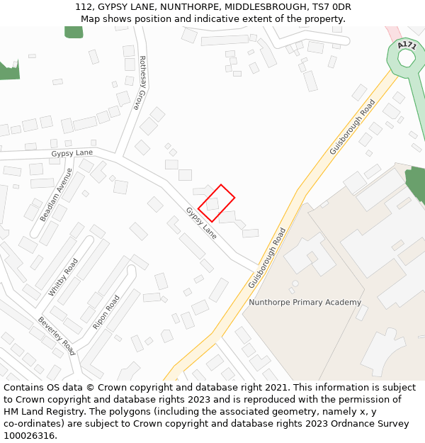 112, GYPSY LANE, NUNTHORPE, MIDDLESBROUGH, TS7 0DR: Location map and indicative extent of plot