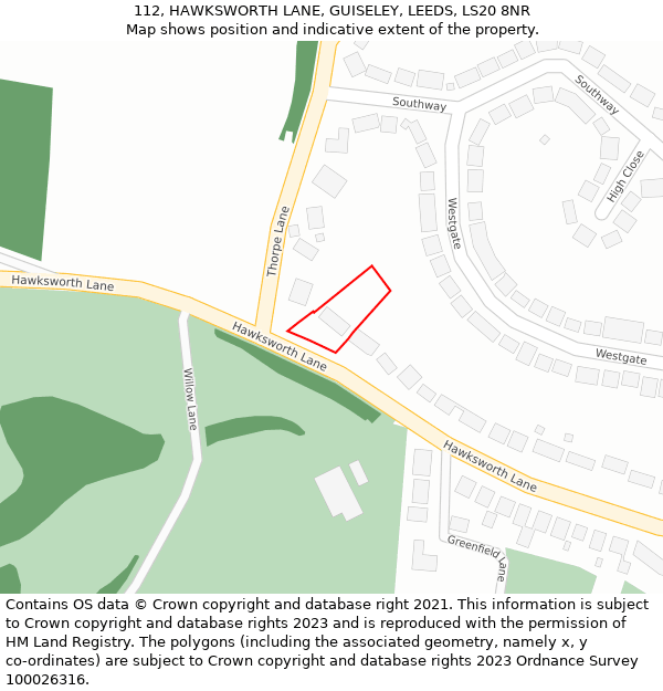 112, HAWKSWORTH LANE, GUISELEY, LEEDS, LS20 8NR: Location map and indicative extent of plot