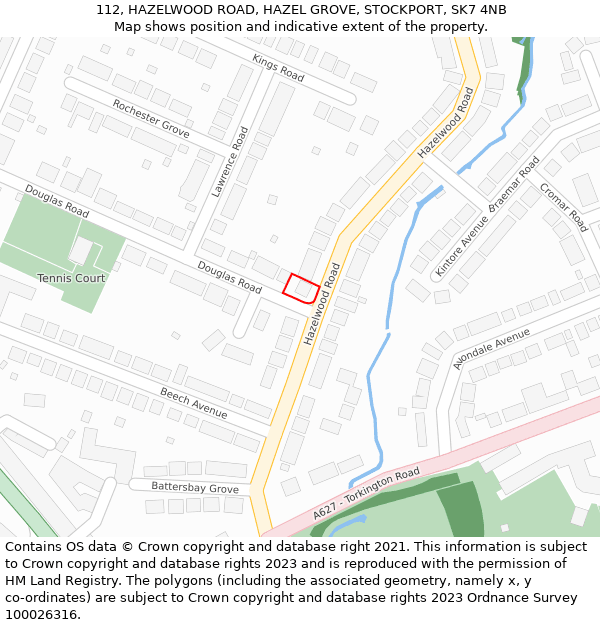 112, HAZELWOOD ROAD, HAZEL GROVE, STOCKPORT, SK7 4NB: Location map and indicative extent of plot