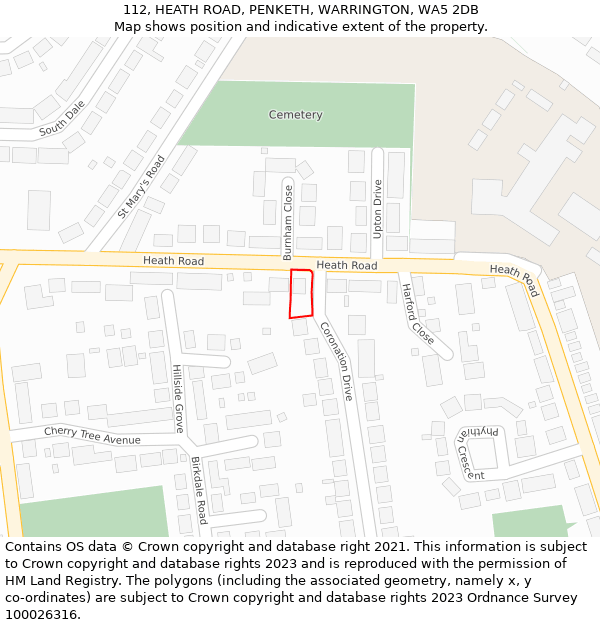 112, HEATH ROAD, PENKETH, WARRINGTON, WA5 2DB: Location map and indicative extent of plot