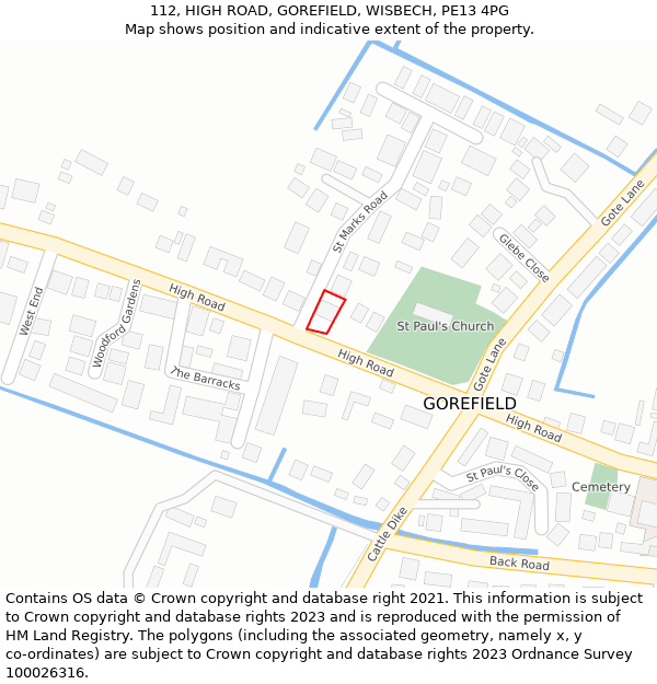 112, HIGH ROAD, GOREFIELD, WISBECH, PE13 4PG: Location map and indicative extent of plot