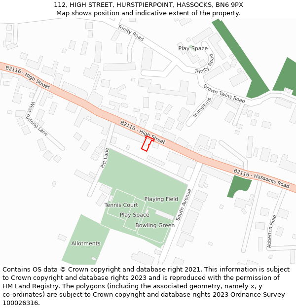 112, HIGH STREET, HURSTPIERPOINT, HASSOCKS, BN6 9PX: Location map and indicative extent of plot