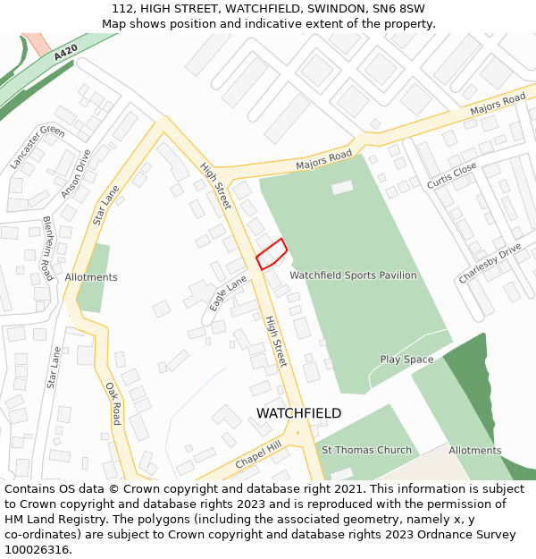 112, HIGH STREET, WATCHFIELD, SWINDON, SN6 8SW: Location map and indicative extent of plot