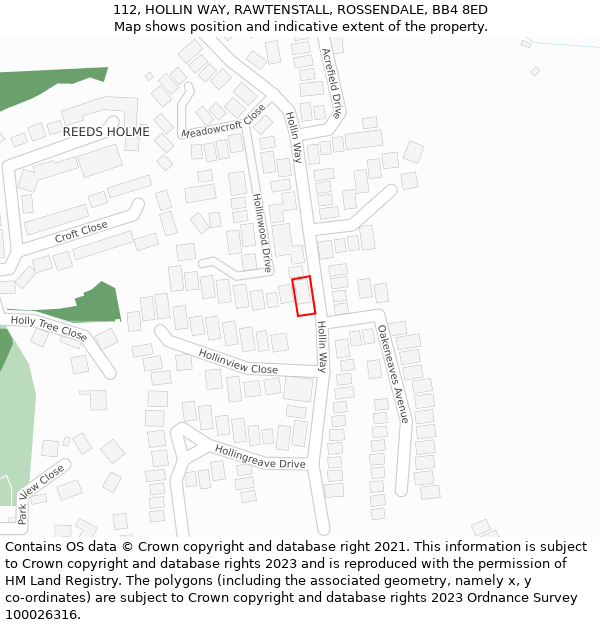 112, HOLLIN WAY, RAWTENSTALL, ROSSENDALE, BB4 8ED: Location map and indicative extent of plot