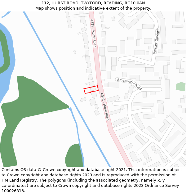 112, HURST ROAD, TWYFORD, READING, RG10 0AN: Location map and indicative extent of plot