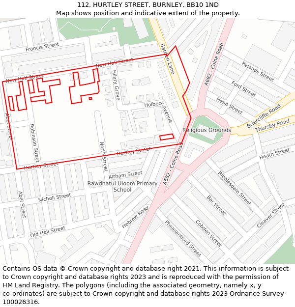 112, HURTLEY STREET, BURNLEY, BB10 1ND: Location map and indicative extent of plot