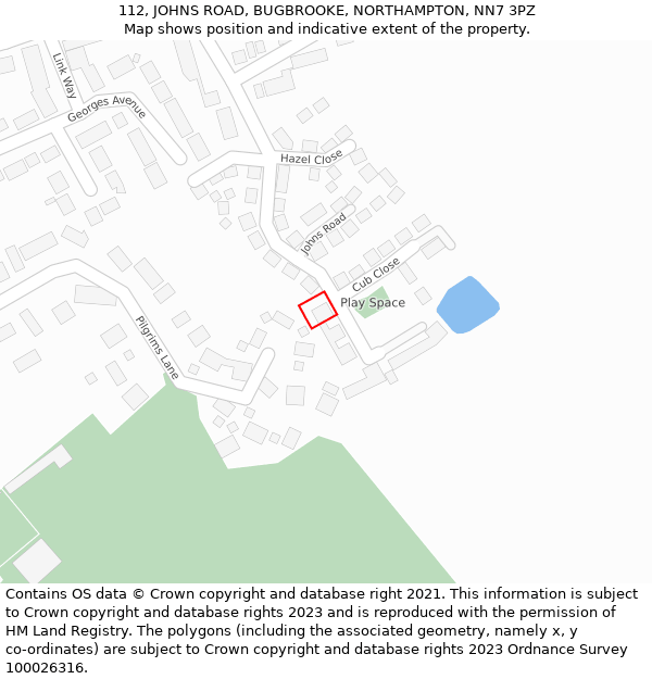 112, JOHNS ROAD, BUGBROOKE, NORTHAMPTON, NN7 3PZ: Location map and indicative extent of plot