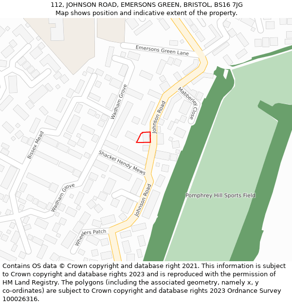 112, JOHNSON ROAD, EMERSONS GREEN, BRISTOL, BS16 7JG: Location map and indicative extent of plot