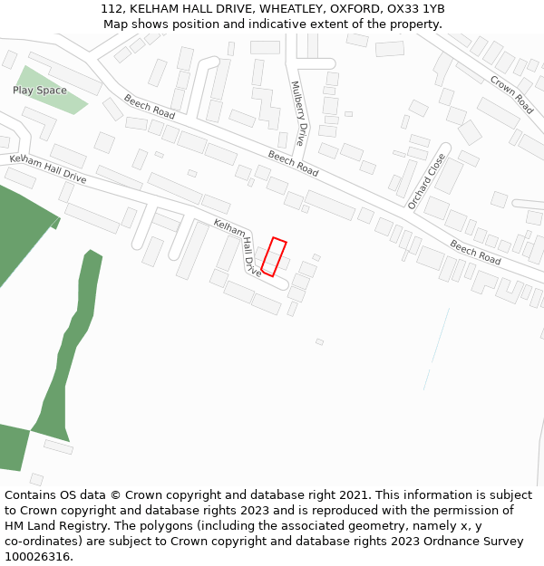 112, KELHAM HALL DRIVE, WHEATLEY, OXFORD, OX33 1YB: Location map and indicative extent of plot