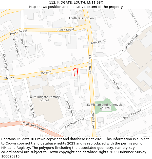 112, KIDGATE, LOUTH, LN11 9BX: Location map and indicative extent of plot