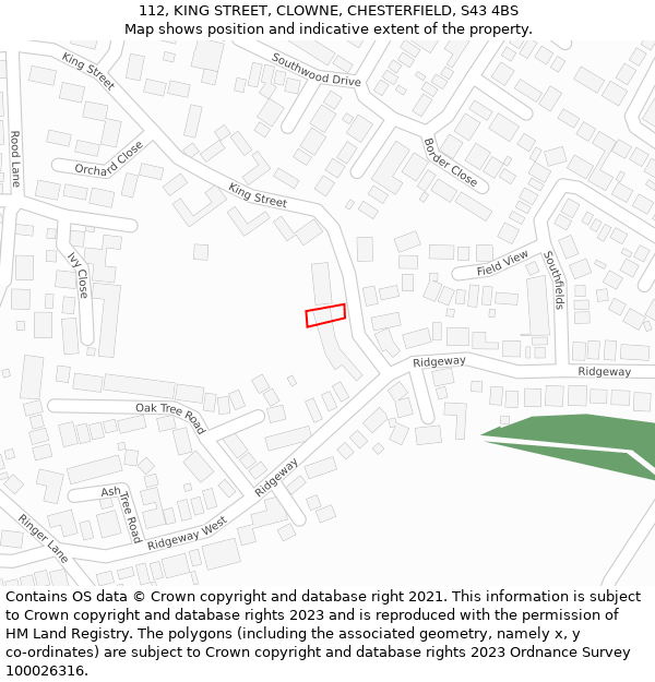 112, KING STREET, CLOWNE, CHESTERFIELD, S43 4BS: Location map and indicative extent of plot