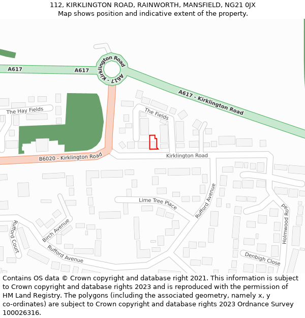 112, KIRKLINGTON ROAD, RAINWORTH, MANSFIELD, NG21 0JX: Location map and indicative extent of plot