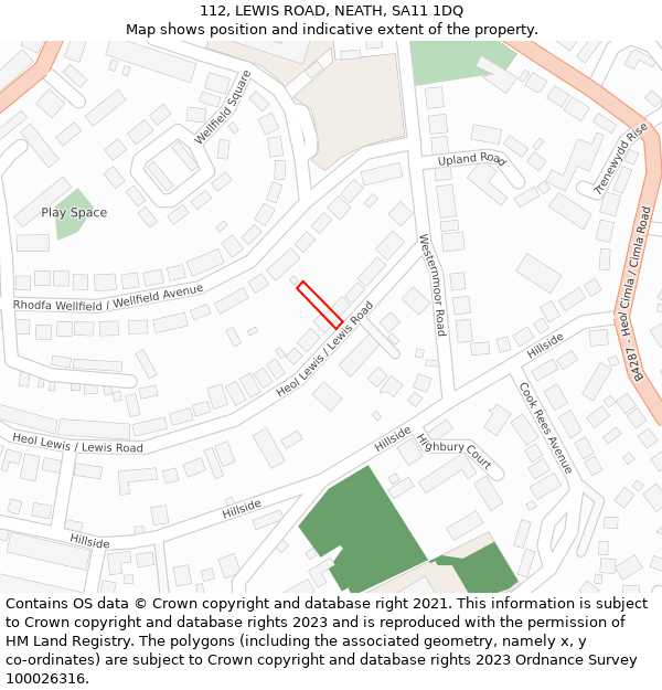 112, LEWIS ROAD, NEATH, SA11 1DQ: Location map and indicative extent of plot