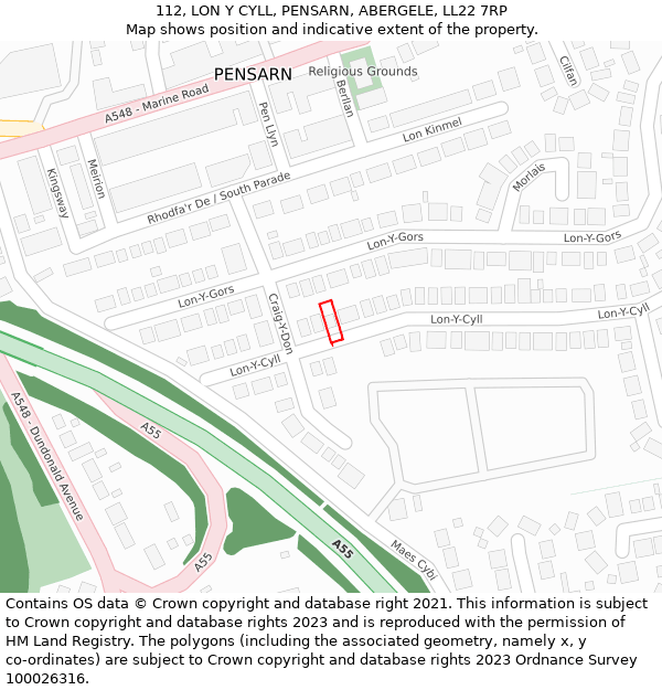 112, LON Y CYLL, PENSARN, ABERGELE, LL22 7RP: Location map and indicative extent of plot
