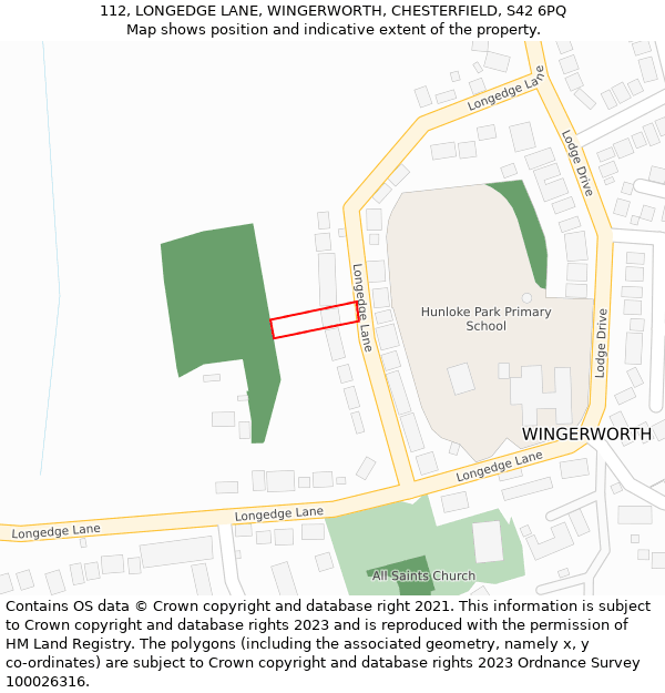 112, LONGEDGE LANE, WINGERWORTH, CHESTERFIELD, S42 6PQ: Location map and indicative extent of plot