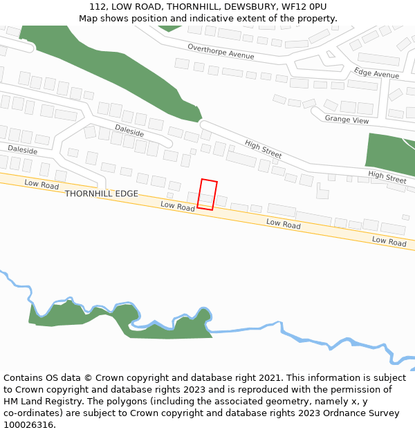 112, LOW ROAD, THORNHILL, DEWSBURY, WF12 0PU: Location map and indicative extent of plot