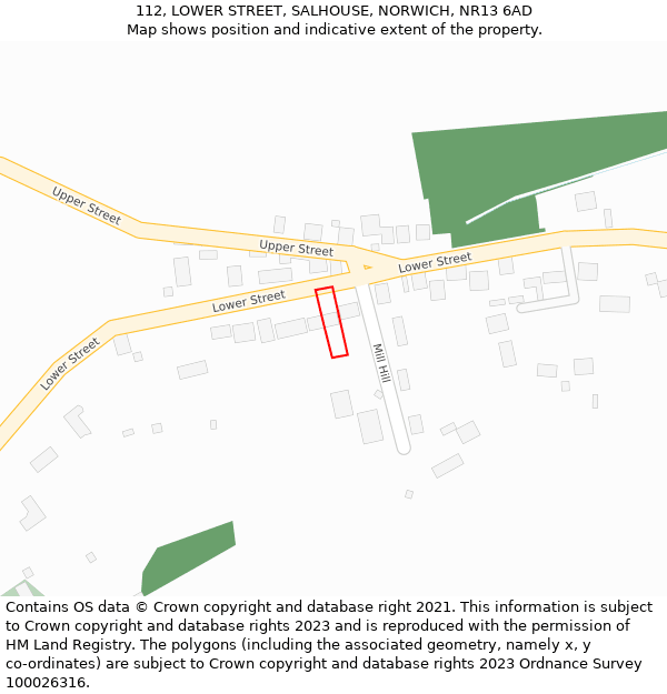112, LOWER STREET, SALHOUSE, NORWICH, NR13 6AD: Location map and indicative extent of plot