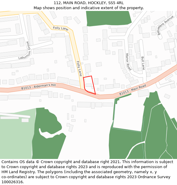 112, MAIN ROAD, HOCKLEY, SS5 4RL: Location map and indicative extent of plot