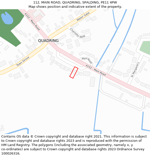 112, MAIN ROAD, QUADRING, SPALDING, PE11 4PW: Location map and indicative extent of plot