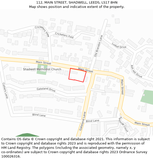 112, MAIN STREET, SHADWELL, LEEDS, LS17 8HN: Location map and indicative extent of plot