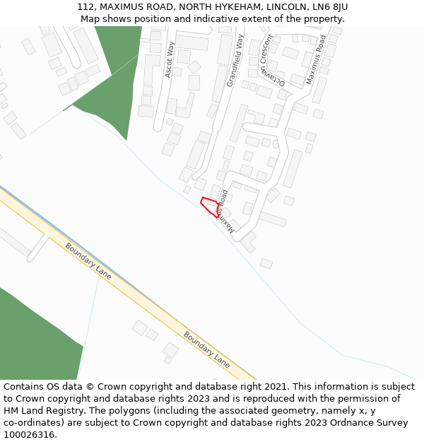 112, MAXIMUS ROAD, NORTH HYKEHAM, LINCOLN, LN6 8JU: Location map and indicative extent of plot