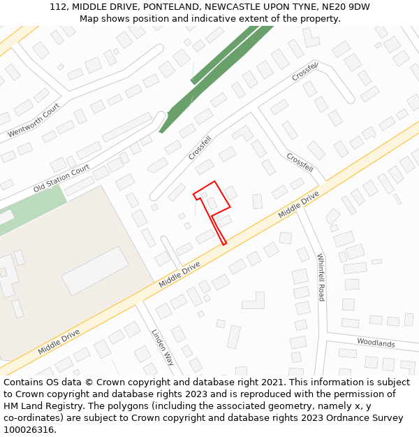 112, MIDDLE DRIVE, PONTELAND, NEWCASTLE UPON TYNE, NE20 9DW: Location map and indicative extent of plot