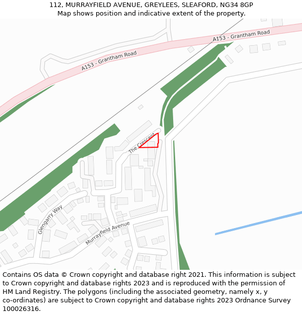 112, MURRAYFIELD AVENUE, GREYLEES, SLEAFORD, NG34 8GP: Location map and indicative extent of plot