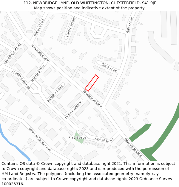 112, NEWBRIDGE LANE, OLD WHITTINGTON, CHESTERFIELD, S41 9JF: Location map and indicative extent of plot