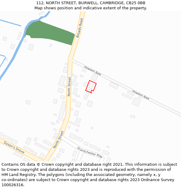 112, NORTH STREET, BURWELL, CAMBRIDGE, CB25 0BB: Location map and indicative extent of plot