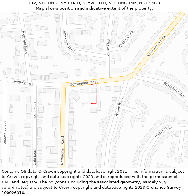 112, NOTTINGHAM ROAD, KEYWORTH, NOTTINGHAM, NG12 5GU: Location map and indicative extent of plot