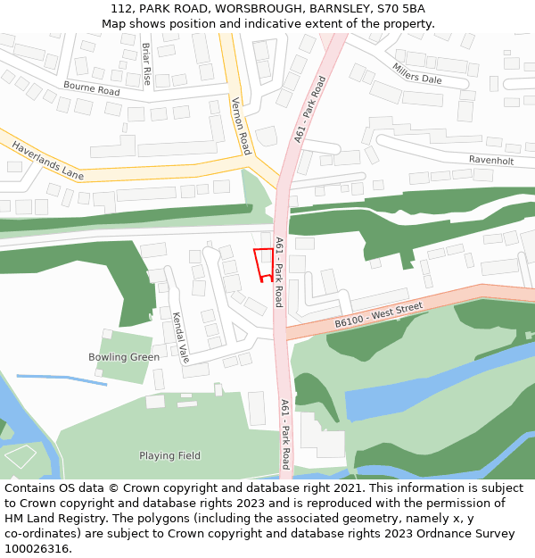 112, PARK ROAD, WORSBROUGH, BARNSLEY, S70 5BA: Location map and indicative extent of plot