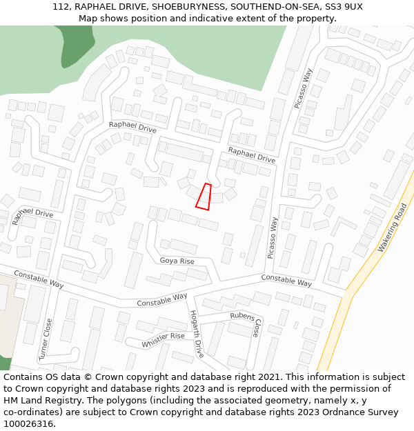 112, RAPHAEL DRIVE, SHOEBURYNESS, SOUTHEND-ON-SEA, SS3 9UX: Location map and indicative extent of plot