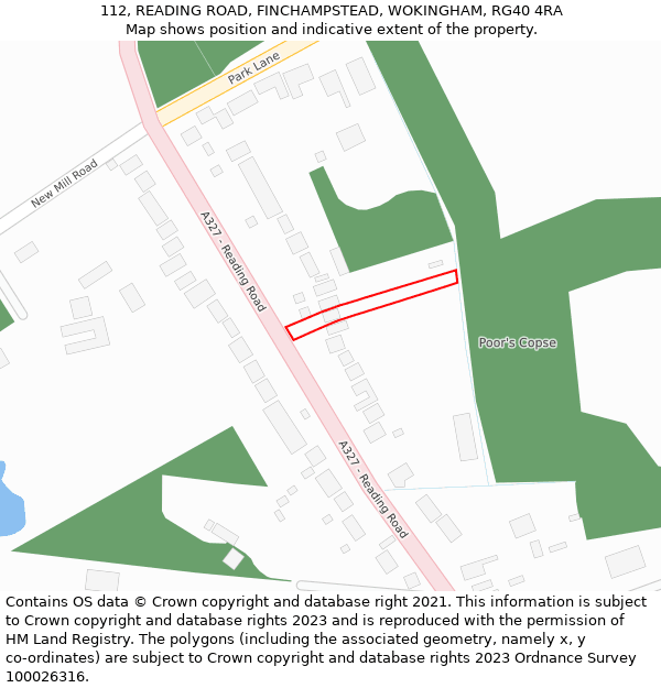 112, READING ROAD, FINCHAMPSTEAD, WOKINGHAM, RG40 4RA: Location map and indicative extent of plot