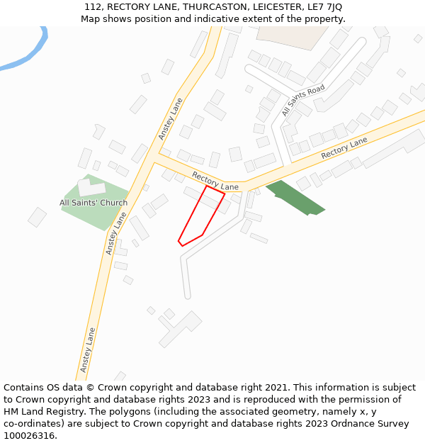 112, RECTORY LANE, THURCASTON, LEICESTER, LE7 7JQ: Location map and indicative extent of plot