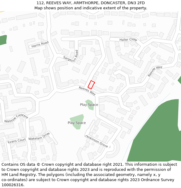 112, REEVES WAY, ARMTHORPE, DONCASTER, DN3 2FD: Location map and indicative extent of plot